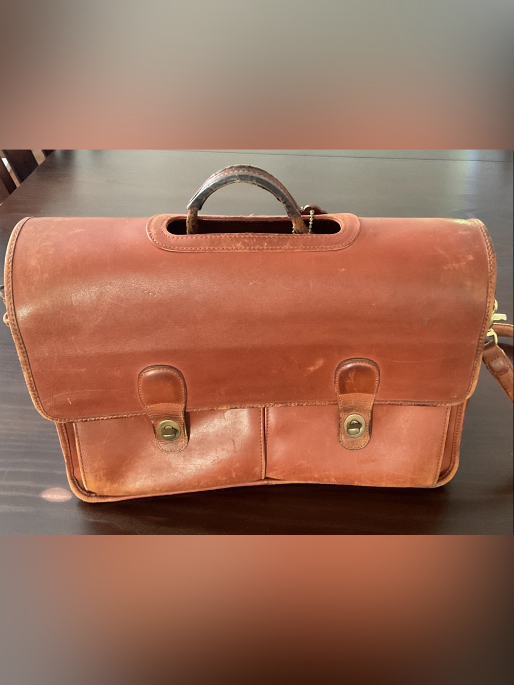 Vintage Coach British Tan Leather Briefcase Messenger Bag 40cm